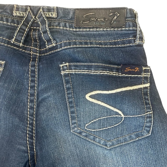 Seven 7 Women's Blue Coastal Cowgirl Bling Accents Boot Cut Big Stitch Jeans 28” - Picture 6 of 11